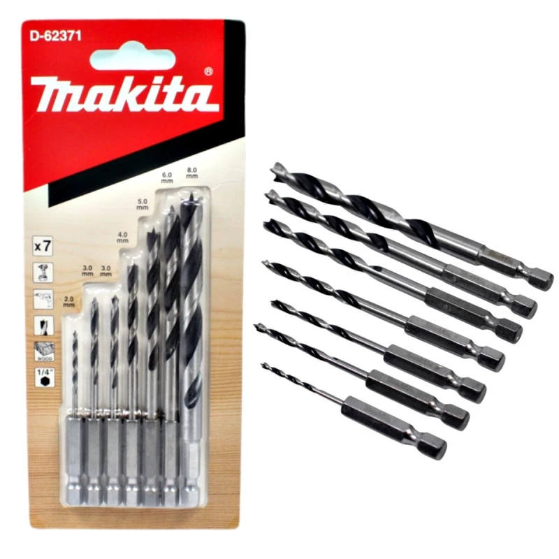 Kit Com 7 Brocas P/ Madeira Haste Sextavada de 1/4